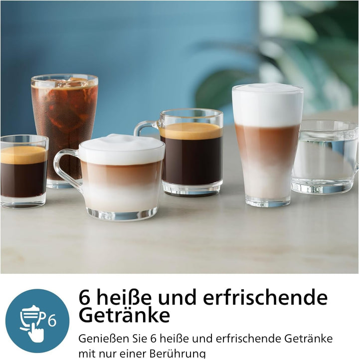 Aparat de cafea complet automat Philips Seria 3300 - 6 băuturi, ecran tactil color modern, sistem de lapte Lattego, Silentbrew, râșniță 100% ceramică, filtru Aquaclean. Crom negru (EP3347/90)