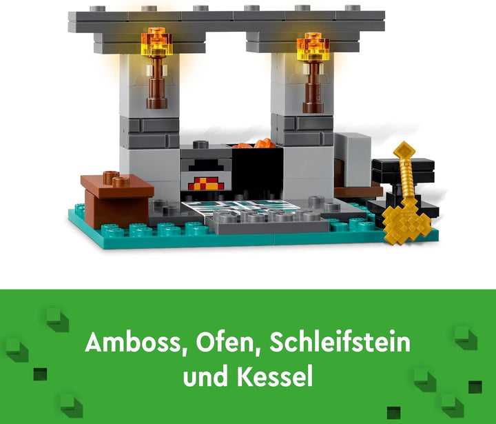LEGO Minecraft The Armoury, set de jocuri cu figuri de eroi, arme de jucărie și figura Alex, jucărie de acțiune pentru băieți și fete, cadou pentru gameri și copii de la 7 ani 21252