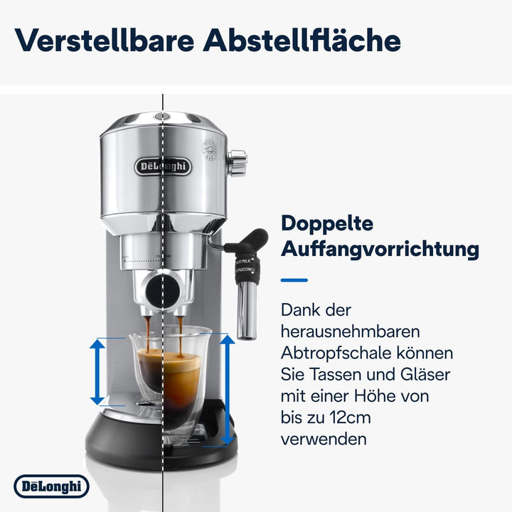 De'Longhi Dedica Style EC 685.M - Mașină espresso portafilter, mașină espresso cu spumă de lapte profesională, doar 15 cm lățime, pentru cafea pudră sau doze ESE, rezervor de apă de 1 litru, argintiu