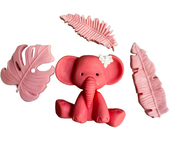 Set of 4 edible decorations of sugar, baptism, elephant, girls