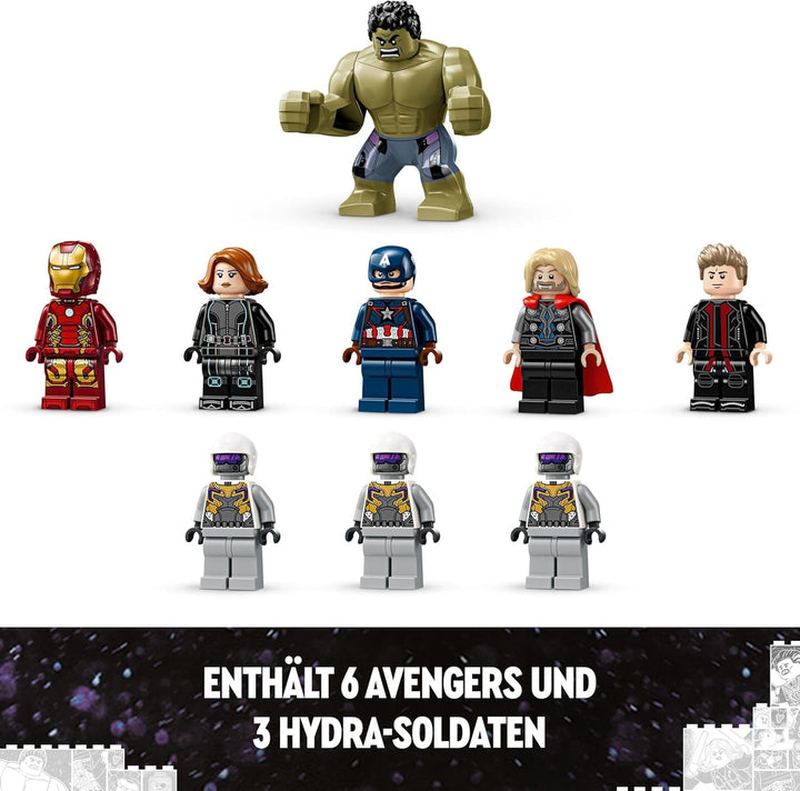 LEGO Marvel Avengers Assemble: Age of Ultron, set de construit și jucat cu 8 minifigurine de supereroi precum Thor, Hulk și Iron Man, jucărie de construit pentru băieți și fete, set de aventură 76291