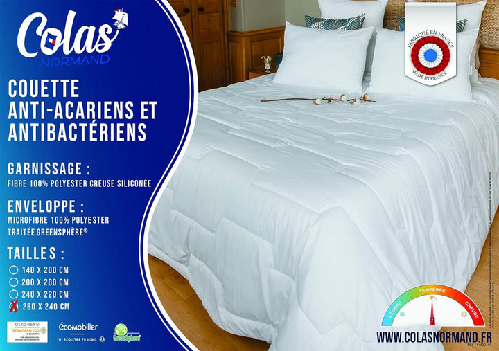Plapumă COLAS NORMAND, antiacarieni și antibacteriană, ușoară, 260 X 240 cm, efect de lungă durată, igienă perfectă, microfibră, moale și confortabilă, lavabilă, albă 53130250