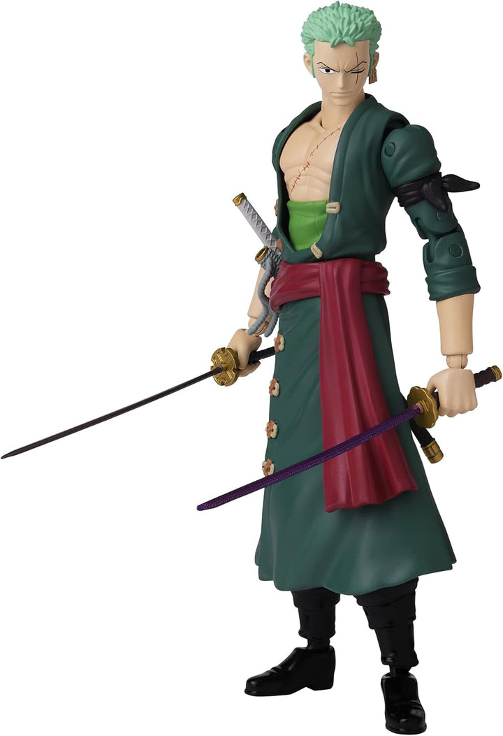 Bandai - Anime Heroes - One Piece Figure - Lorenor Zorro 17 Cm Three Sword Style - Licența oficială One Piece - Movable Manga Figure Zorro 3 Swords - Toy For Children From 4 Years - 37052