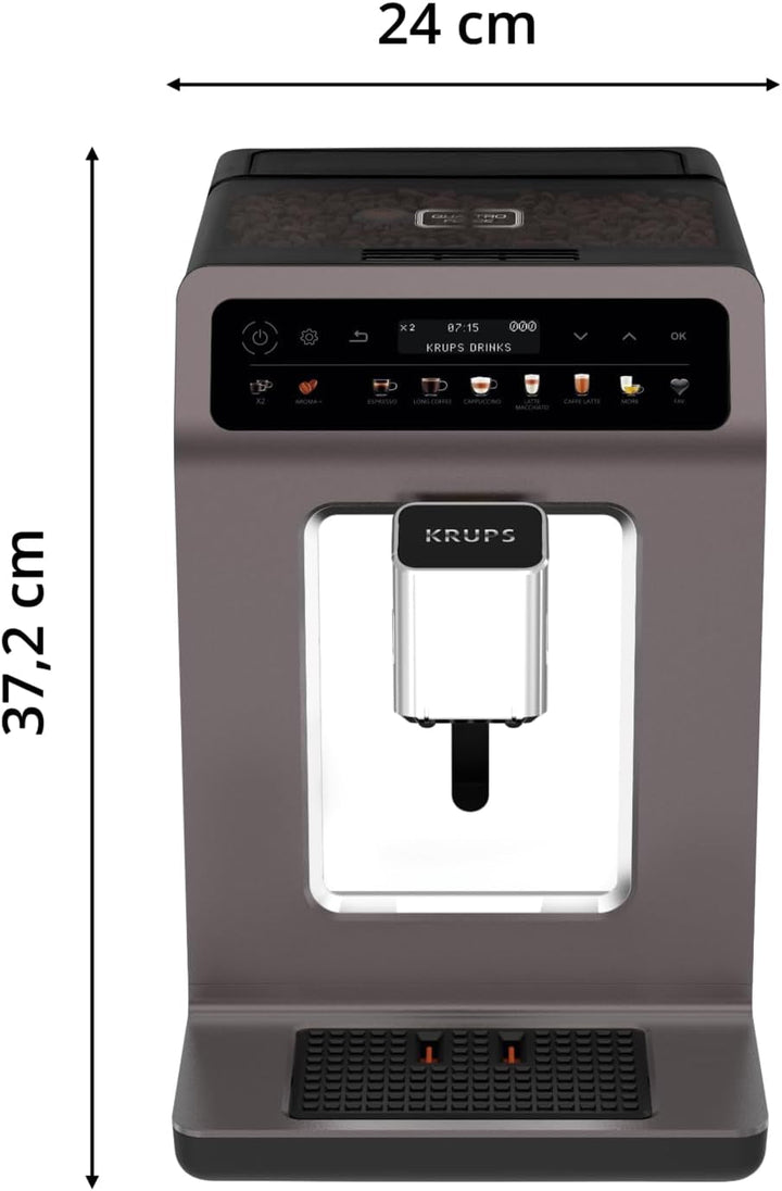 Krups Evidence One aparat de cafea complet automat Cu tub de lapte, 12 băuturi, funcție de 2 cești, afișaj color, aparat de cafea, sigiliu ușă, negru, EA895N10, meteor grafit