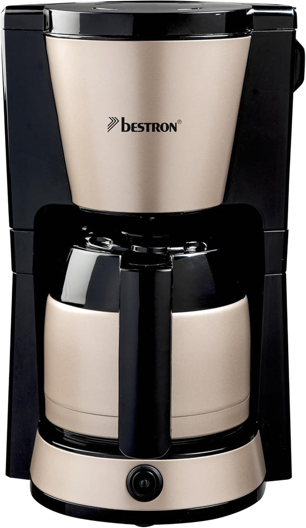 Cafetieră cu filtru Bestron pentru 8 cești de cafea, cafetieră cu cană termo de 1 litru, incl. filtru permanent și oprire automată, 900 W, culoare: bej deschis