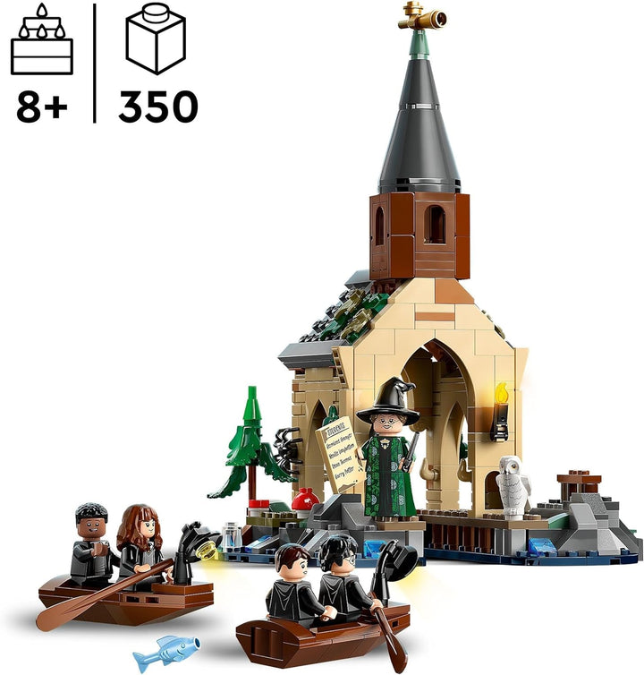 LEGO Harry Potter Hogwarts Castle Boathouse Model de jucărie pentru copii, include 2 bărci construibile și 5 mini figurine, cadou pentru fete, băieți și toți fanii de la 8 ani 76426