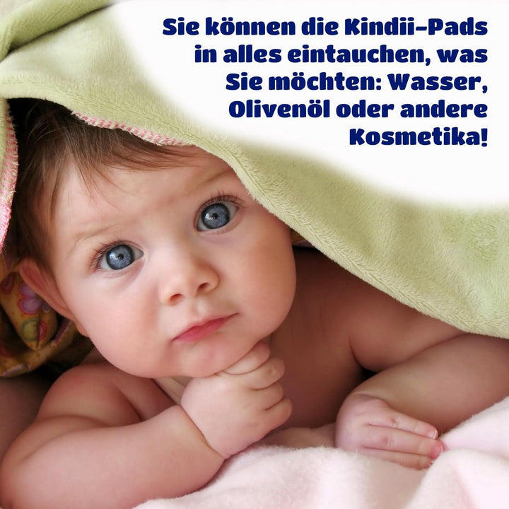 Kindii Pure Baby Pads - 100% Baumwolle - Große Quadratische Pads Für Empfindliche Haut - Ersetzt Feuchttücher - Weich - Weiche Kanten - Kein Ausfransen - 60 Stück.