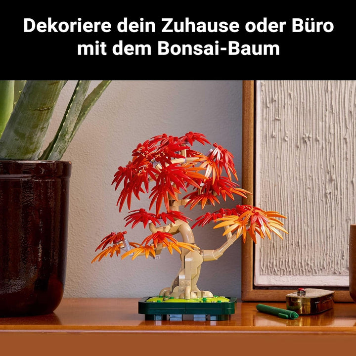 LEGO Botanicals Arțar roșu japonez - Arbore Bonsai - Kit plantă artificială cu frunze roșii și portocalii, plus bol - Decor pentru casă - Idee cadou pentru adulți - 10348