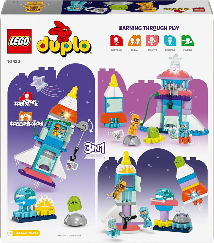 Naveta spațială LEGO DUPLO 3 în 1 pentru o mulțime de aventuri, set spațial cu jucărie rachetă pentru copii de construit, jucărie pentru știință și abilități motorii pentru dezvoltare timpurie, cadou pentru copiii de 3 ani 10422