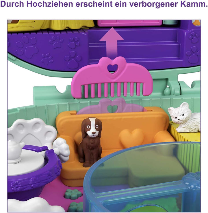 Polly Pocket GTN15 - Cutie de cafea cu arici în design de cafenea și animal de companie, păpușă și prieten mic Polly, 2 figuri de animale, efecte surpriză, cadou de jucărie minunat pentru copii cu vârsta peste 4 ani