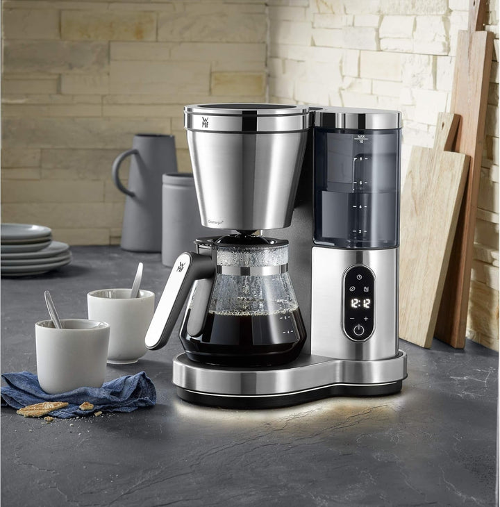 WMF Lumero filtru de cafea cu ulcior de sticlă, filtru de cafea, 10 cești, funcție de temporizare, placă de încălzire, filtru de cafea cu rezervor de apă detașabil, oprire automată, 1000 W
