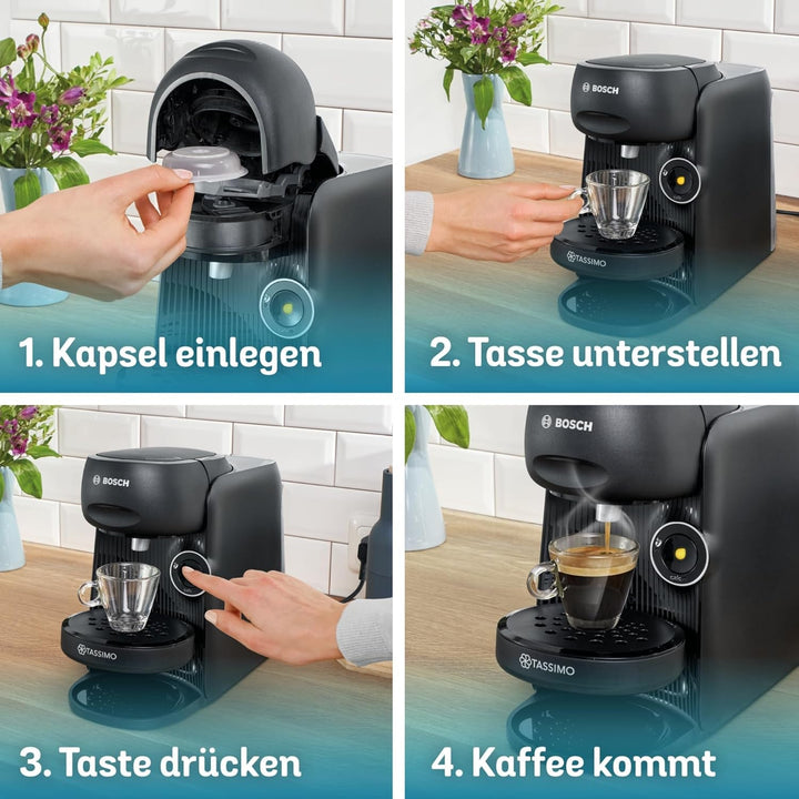 Bosch Tassimo Finesse Friendly mașină de capsule TAS162E, 70 de băuturi, cafea mai intensă la apăsarea unui buton, deconectare automată, durabilă, perfect dozată, 1400 W, negru / negru