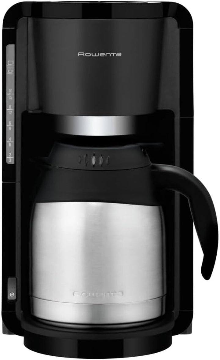 Rowenta CT3818 Cafetiera cu filtru Adagio Milano, cană termo din oțel inoxidabil, 10-15 cești, capacitate 1,25 L, oprire automată, 850 Watt, 26,5 X 27 X 38,5 cm, negru