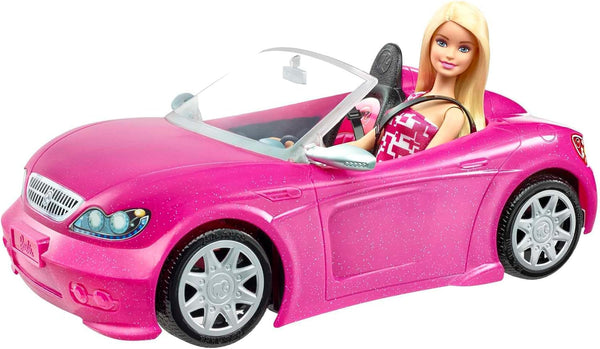 Păpușă Barbie și decapotabilă în roz cu sclipici, logo realist pentru anvelope, jucărie de la 3 ani, DJR55