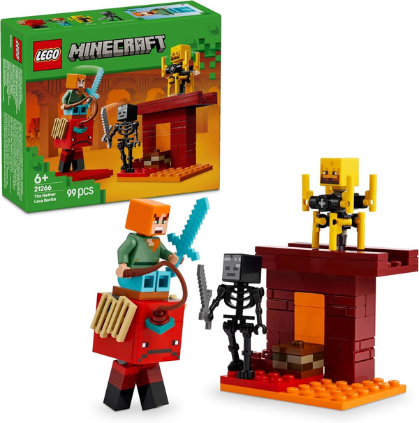 LEGO Minecraft Duelul de lavă din adâncuri, jucărie pentru fanii jocului video, fortăreață cu minifigurine, inclusiv Alex, scheletul Wither, Lohe și Strider, cadou pentru fete și băieți de la 6 ani 21266