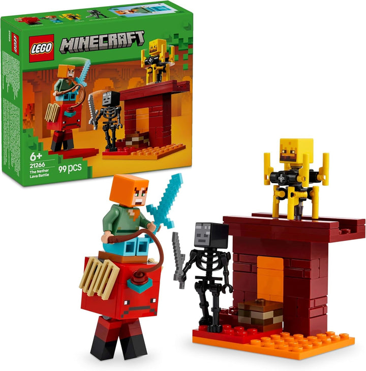 LEGO Minecraft Duelul de lavă din adâncuri, jucărie pentru fanii jocului video, fortăreață cu minifigurine, inclusiv Alex, scheletul Wither, Lohe și Strider, cadou pentru fete și băieți de la 6 ani 21266