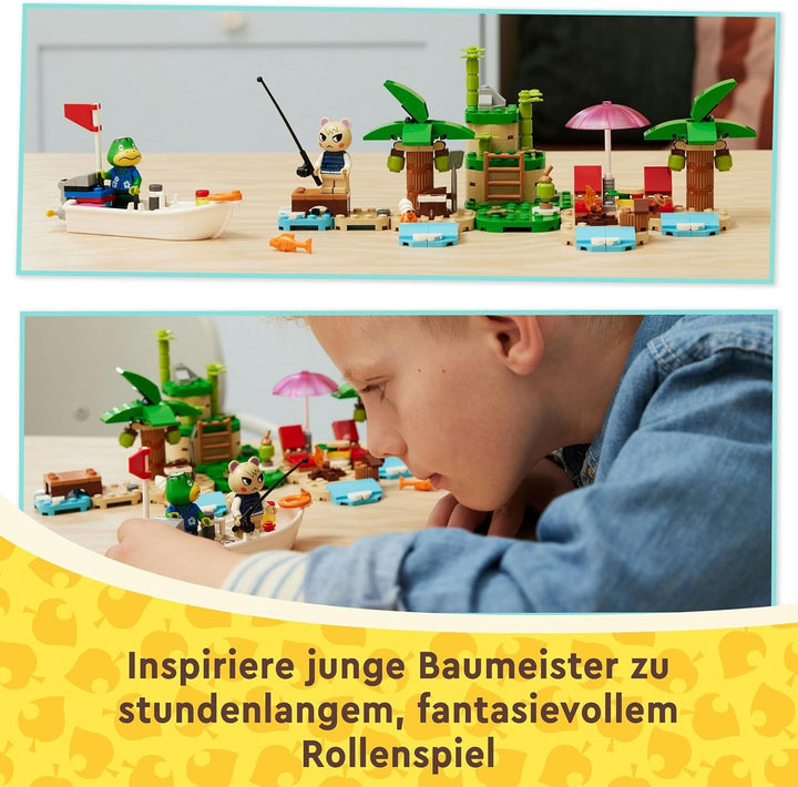 LEGO Animal Crossing Käptens Island Boat Tour, jucărie creativă pentru copii cu 2 minifigurine din seria de jocuri video, inclusiv Huschke, cadou pentru fete și băieți de la 6 ani 77048