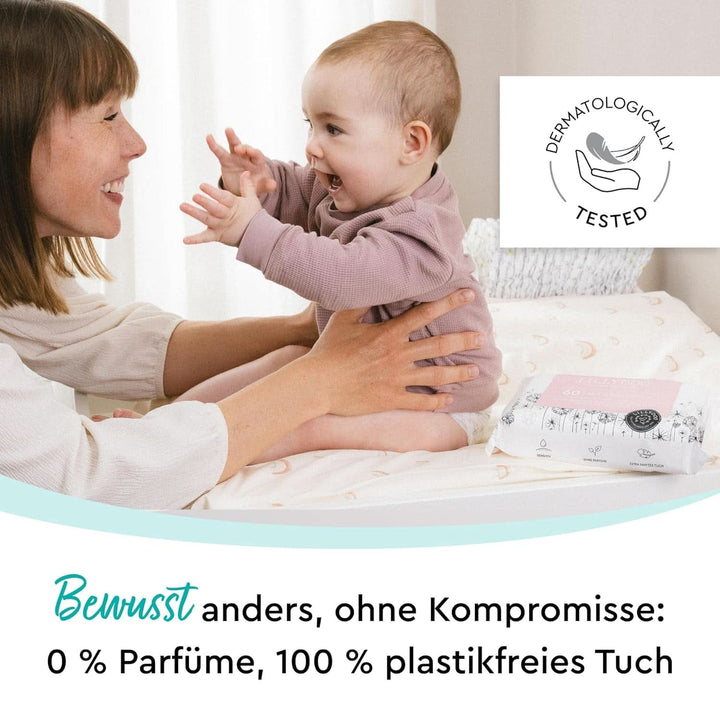 LILLYDOO Feuchttücher Mit Präbiotika, 300 Stück (5 X 60), 100% Plastikfreies Tuch, Ohne Parfüme (FSC Mix)