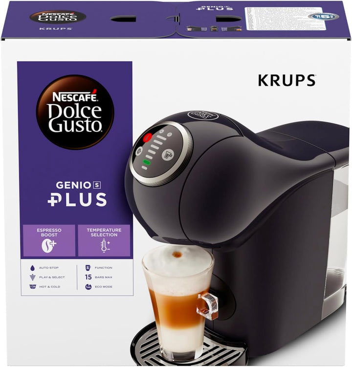 NESCAFÉ Dolce Gusto Genio S plus by KRUPS, mașină de cafea cu capsule, Espresso Boost, selecție de temperatură, băuturi calde și reci, presiune pompă 15 bar, rezervor de apă 0.8L, 1500 wați, Cosmic Grey, KP340B