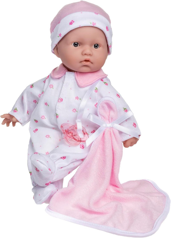 JC Toys La Baby Caucasian Baby Doll Set - păpușă moale de 28 cm, lavabilă, costum roz detașabil cu pălărie, pătură și suzetă, pentru copii de la 12 luni în sus