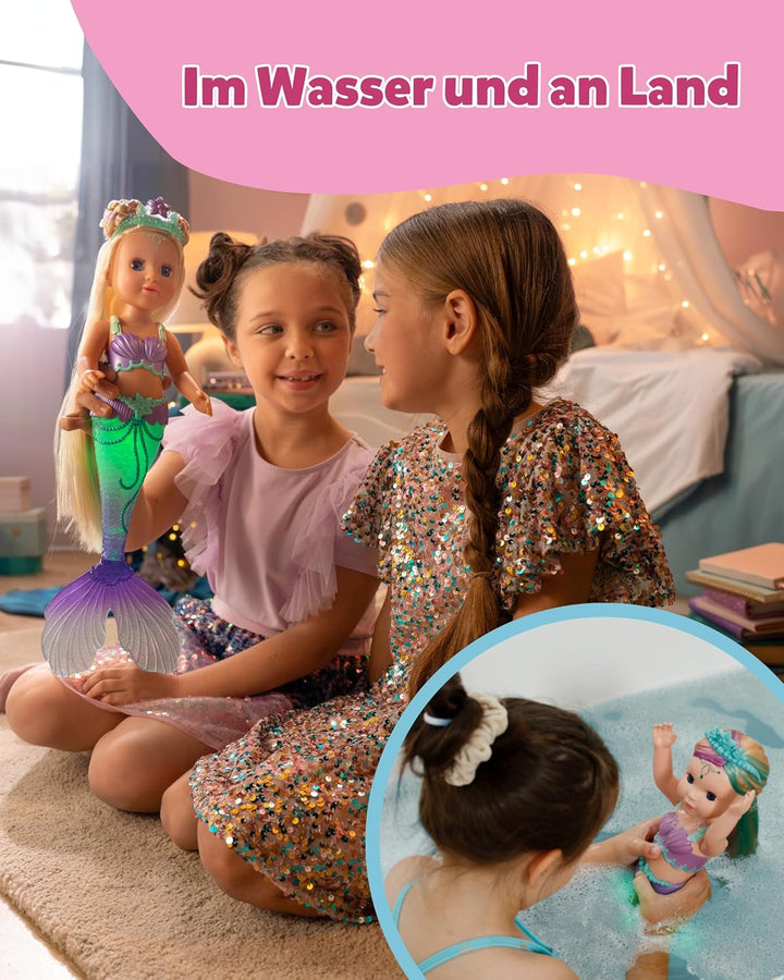 BABY Born Mermaid - Păpușă înaltă de 43 cm - Păr de înaltă calitate cu șuvițe colorate - Aripioară luminoasă - Funcționează cu baterii - Potrivit pentru copii de la 3 ani în sus, verde