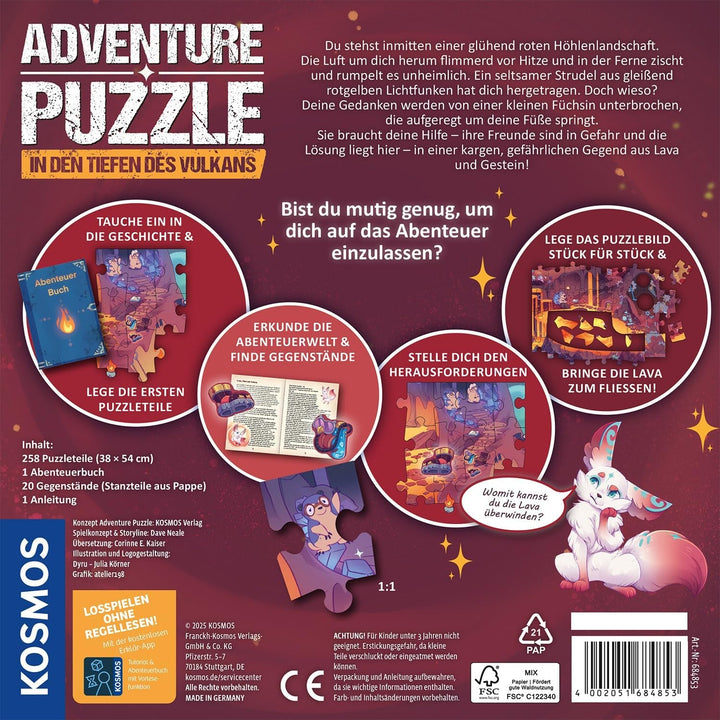 KOSMOS 684853 Puzzle de aventură în Den Tiefen Des Vulkans, 258 piese, Puzzle interactiv de aventură pentru copii cu vârsta de peste 8 ani, Descoperă o poveste de aventură cu fiecare piesă de puzzle