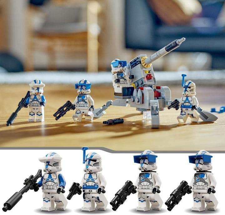 LEGO 75345 Star Wars 501St Clone Troopers Battle Pack Set cu vehicule și 4 figurine, jucărie construibilă cu tun AV-7 anti-vehicul și trăgător cu arc