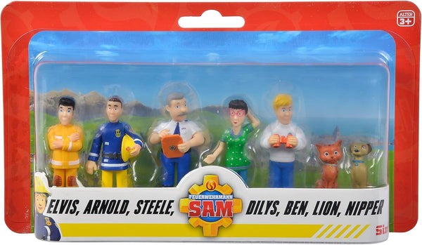 Simba 109252538 - Set de figurine Fireman Sam, 6 piese, 2 asortate, O singură versiune furnizată, 5-7cm figurine de joacă, De la 3 ani