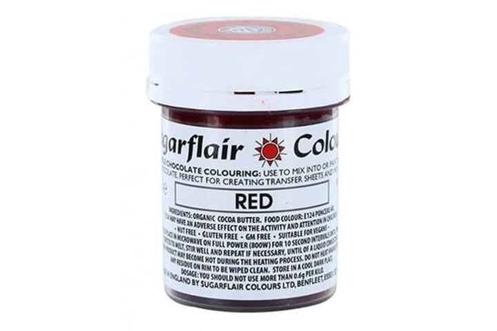 Sugarflair Red Chocolate Colouring - Farbige Kakaobutter Zum Färben Von Schokolade Oder Zum Direkten Malen Auf Schokolade, Transferblätter Oder Formen - 35G