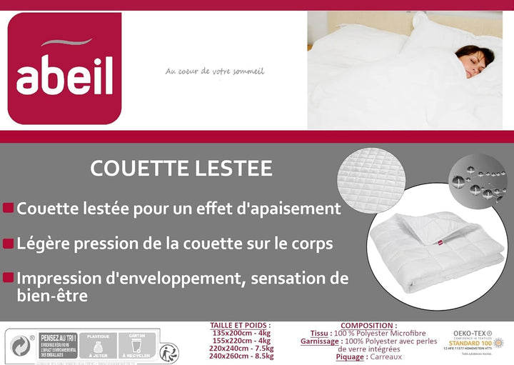 Abeil pătură ponderată, 7,5 kg, 220 X 240 cm, efect calmant, alb