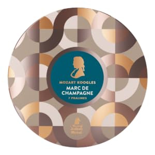 , Marc De Champagne, 7-Pack Gift Box, Mozart Balls from Dark Chocolate, Filled with Marzipan, Almonds, Hazelnut and Dark Nougat Creme, 119G