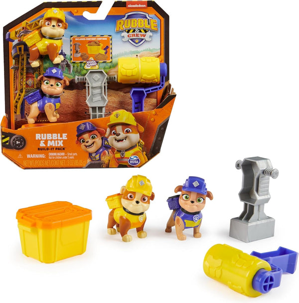 Rubble & Crew - Set de figurine de acțiune cu figurină Rubble & Mix, 2 jucării de construcție și 85G nisip cinetic de construcție, jucărie potrivită pentru copii de la 3 ani în sus