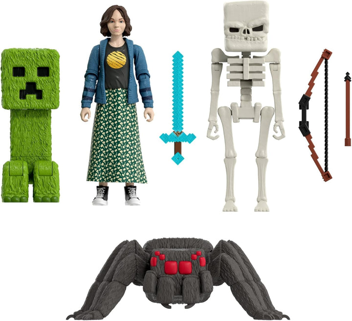 Mattel Minecraft Story Set cu 4 figurine de acțiune și 3 accesorii, Encounters In The Overworld Set, inspirat de un film Minecraft, jucărie de colecție, JFR70