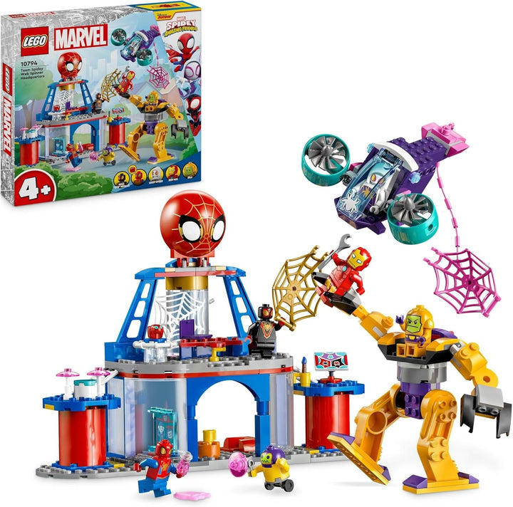 LEGO Marvel Sediul central al echipei lui Spidey, Spider-Man jucărie cu vehicul și Mech, cadou pentru băieți și fete de la 4 ani, care sunt fani ai serialului TV Spidey și super prietenii săi 10794