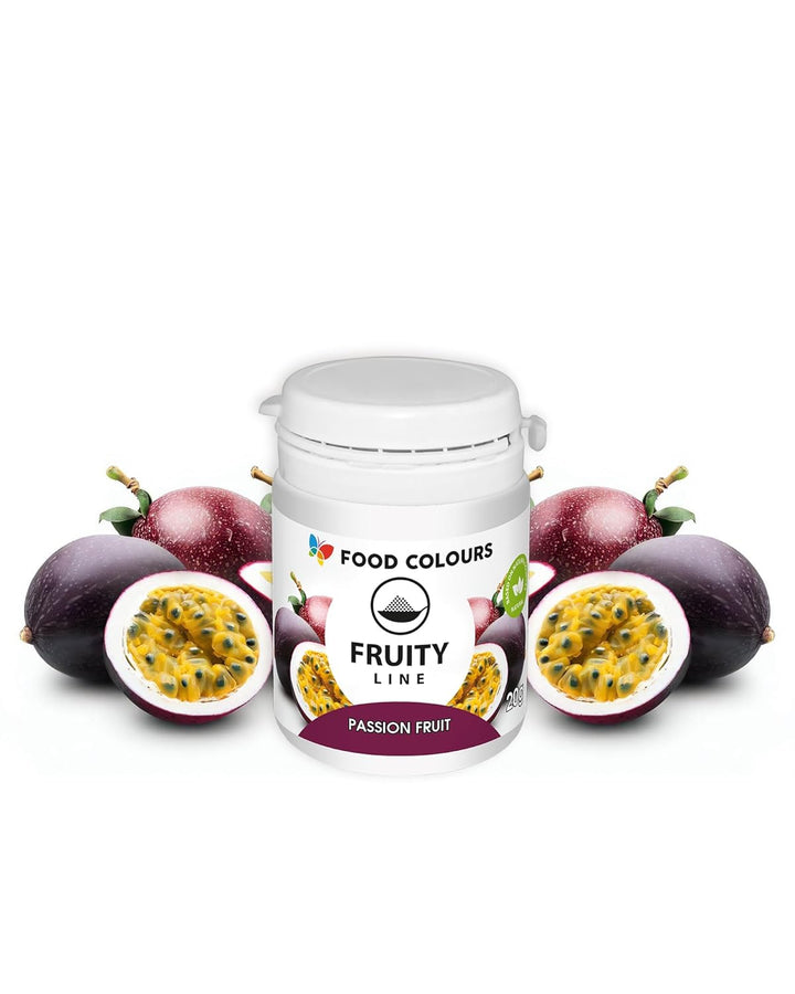 Natürliches Farbstoffpulver Fruity Line PASSION FRUIT 20G Natürliches Färbepulver Für Cremes, Zuckerguss, Biskuitteig Lebensmittelfarbstoff in Pulverform Für Getränke, Gelees