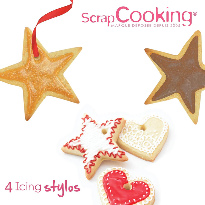 Scrapcooking – 4 Pieces of Parts Markers: Gold, Chocolate, White & Red – Edible Food Pens Decorative for Writing and Drawing on Desserts, Cakes and Biscuits