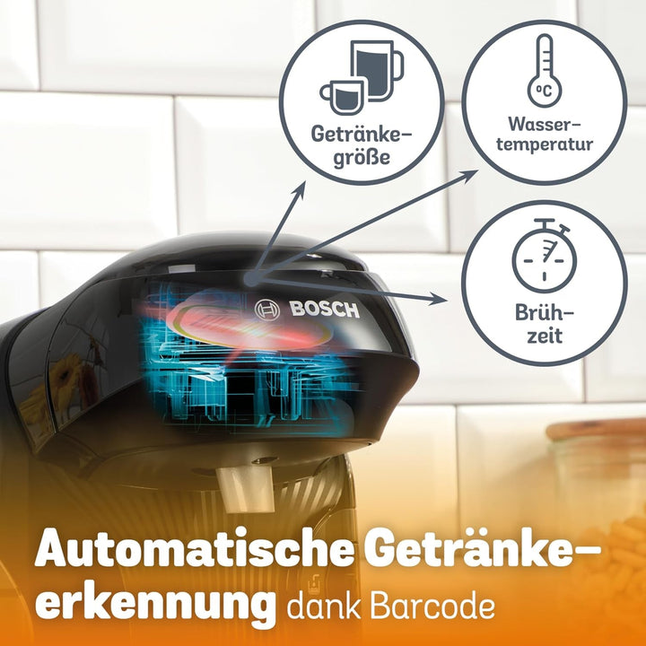 Mașină cu capsule Bosch Tassimo Style Friendly TAS112E, Peste 70 de băuturi, Potrivită pentru toate paharele, Complet automată, Durabilă, Economie de spațiu, 1400 W, Negru