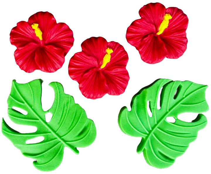 Set 5 decoratiuni comestibile din zahar, Hibiscus - Naty Shop 