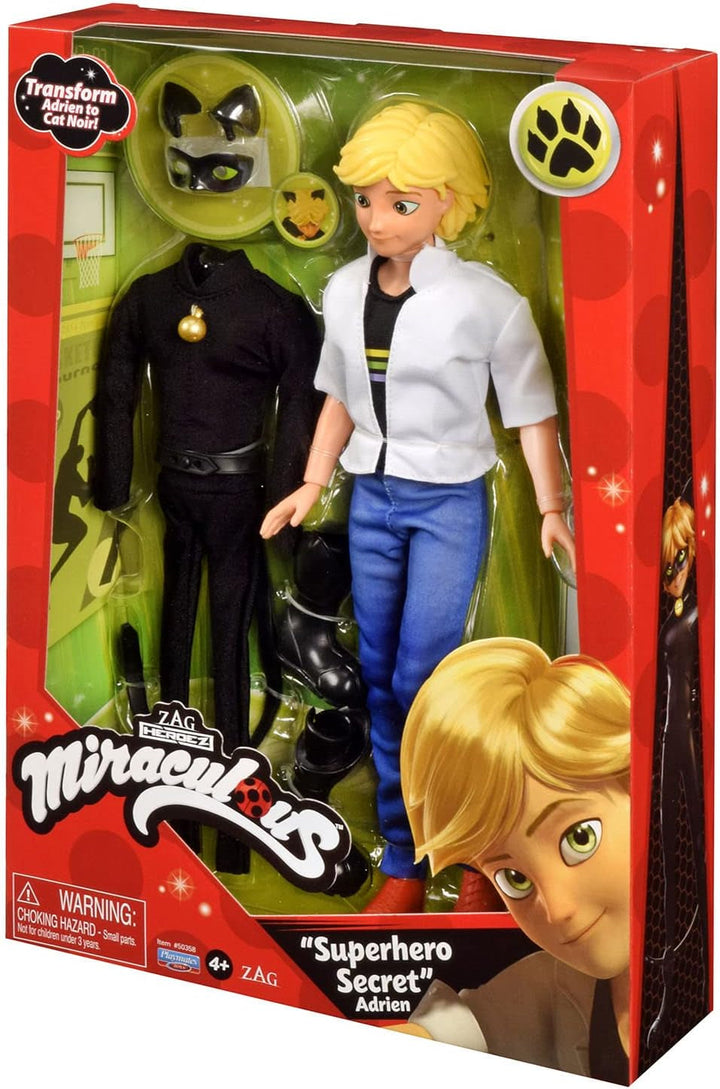 BANDAI - Miraculous - Păpușă Miraculous Cat Noir și Adrien - Păpușă manechin 26 Cm și cele 2 ținute ale ei - Jucărie Miraculous - Păpușă super erou articulată - Jucărie pentru copii de la 4 ani - P50356