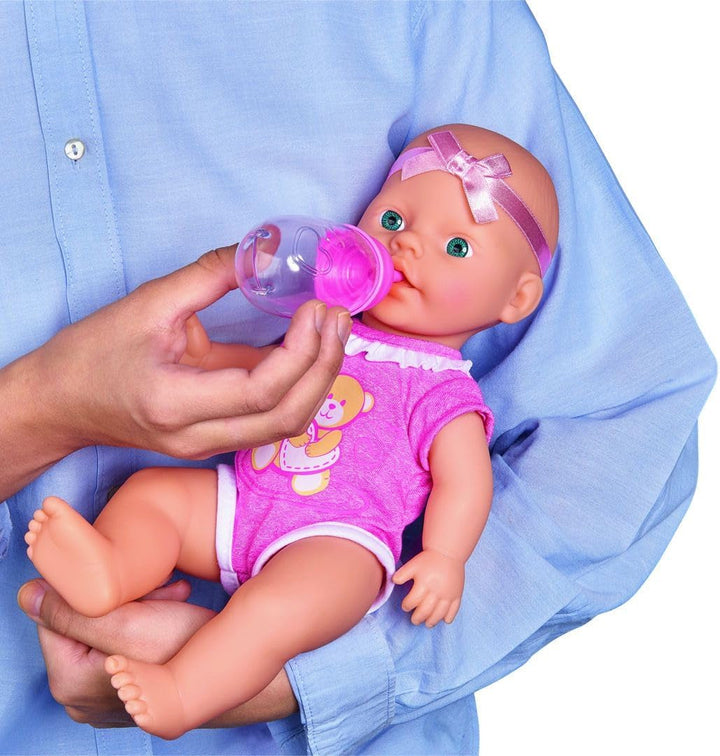 Simba 105030069 - New Born Baby Doll, păpușă din vinil cu funcție de băut și hrănit, cu certificat de naștere și accesorii, 4 bucăți, 30 cm, păpușă, de la 3 ani