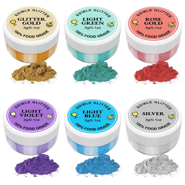 Essbarer Glitzer 6 X 3G, Essbarer Glitzer Für Getränke Lebensmittel Glitzer 6 Farbenset Glitzerpuder Backglitzer Für Schokolade, Erdbeeren, Kuchen, Fondant,Getränken, Geruchsneutral, Vegan