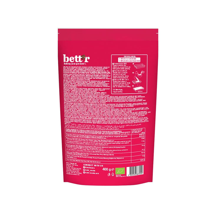 Bettr Organic Brownie Mix - Negrese organice, vegane și fără gluten cu aromă bogată de cacao, 6 x 400 grame