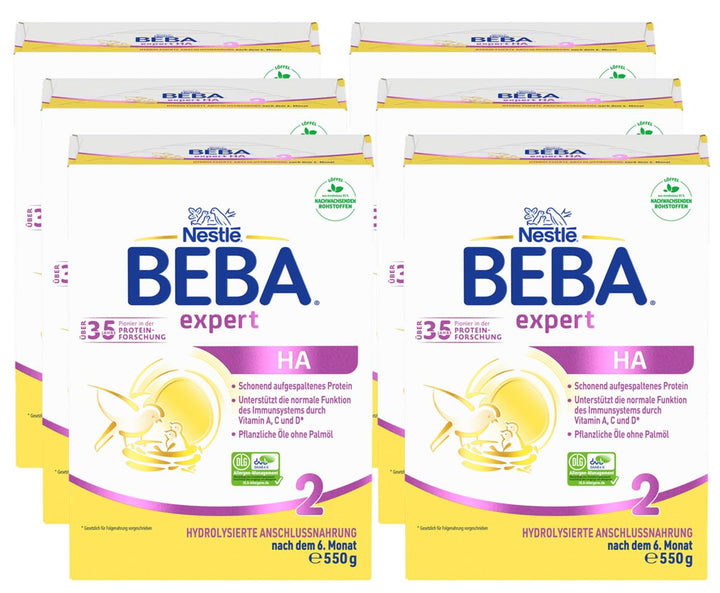 BEBA Expert HA 2 Folgemilch Nach Dem 6. Monat, Babynahrung Mit Hydrolysiertem Protein, Nur Laktose, Ohne Palmöl, 6Er Pack (6 X 550G)