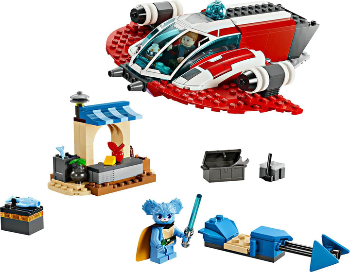 LEGO Star Wars: Aventurile tinerilor Jedi Crimson Firehawk, Set de pornire pentru copii cu navă spațială construibilă, bicicletă Speeder și 3 figuri, cadou pentru băieți și fete de la 4 ani 75384