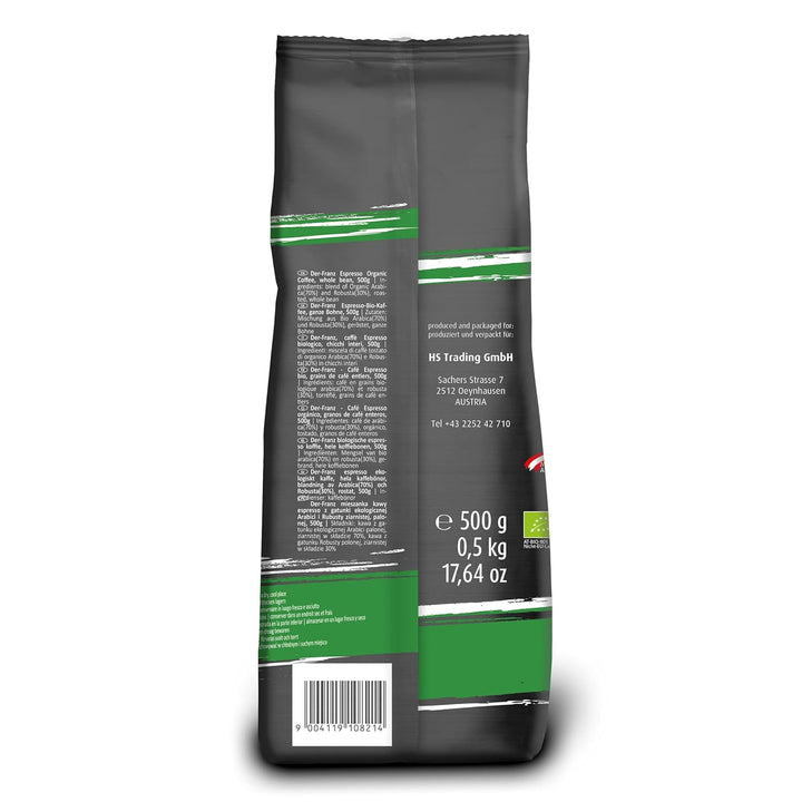 Der-Franz Espresso Bio Kaffee, Intensität 5/5, Bio Arabica Umd Robusta, Ganze Bohne, 3 X 500 G