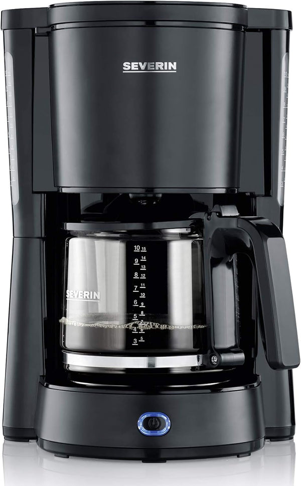 SEVERIN Cafetiera "Tip" cu ulcior de sticlă, cafea aromată, preparată rapid și silențios cu cafetiera pentru până la 10 cești, filtru de cafea, negru, KA 4815