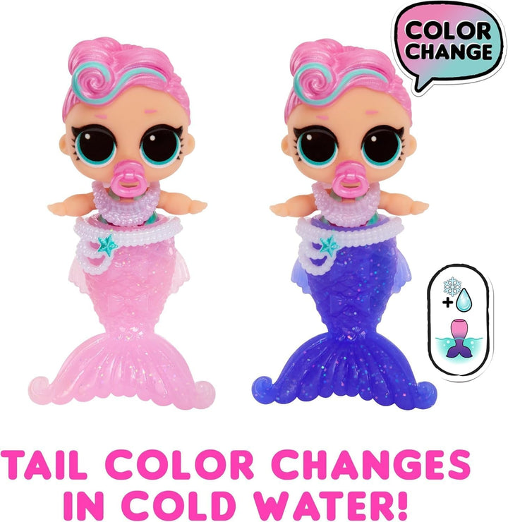 L.O.L. Surpriză! Mermaids Baby Sisters - Cu cozi care își schimbă culoarea, Selecție surpriză, Conține 1 păpușă cu accesorii drăguțe, Colecționează toate cele 8 păpuși, Pentru copii cu vârsta peste 4 ani (pachet de 2)