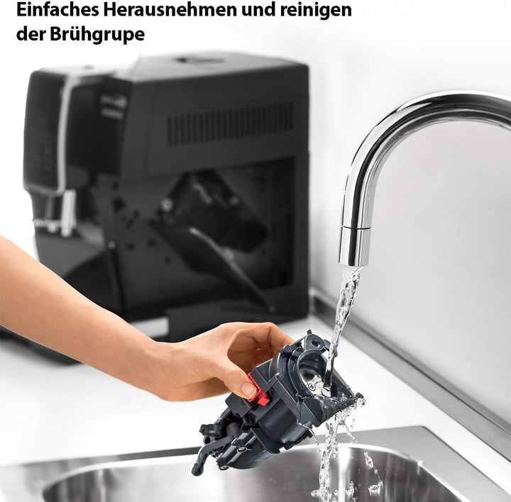 De'Longhi Dinamica ECAM 350.55.B Aparat de cafea complet automat cu sistem de lapte Lattecrema, cappuccino, espresso și cafea la apăsarea unui buton, afișaj digital, funcție 2 cești, rezervor mare de apă de 1,8 litri, negru
