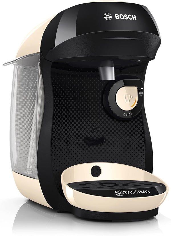 Bosch Tassimo Happy Friendly mașină de capsule TAS107E, Peste 70 de băuturi, Potrivit pentru toate ceștile, Oprire automată, Durabil, Perfect dozat, Economisitor de spațiu, 1400 W, Crem / negru