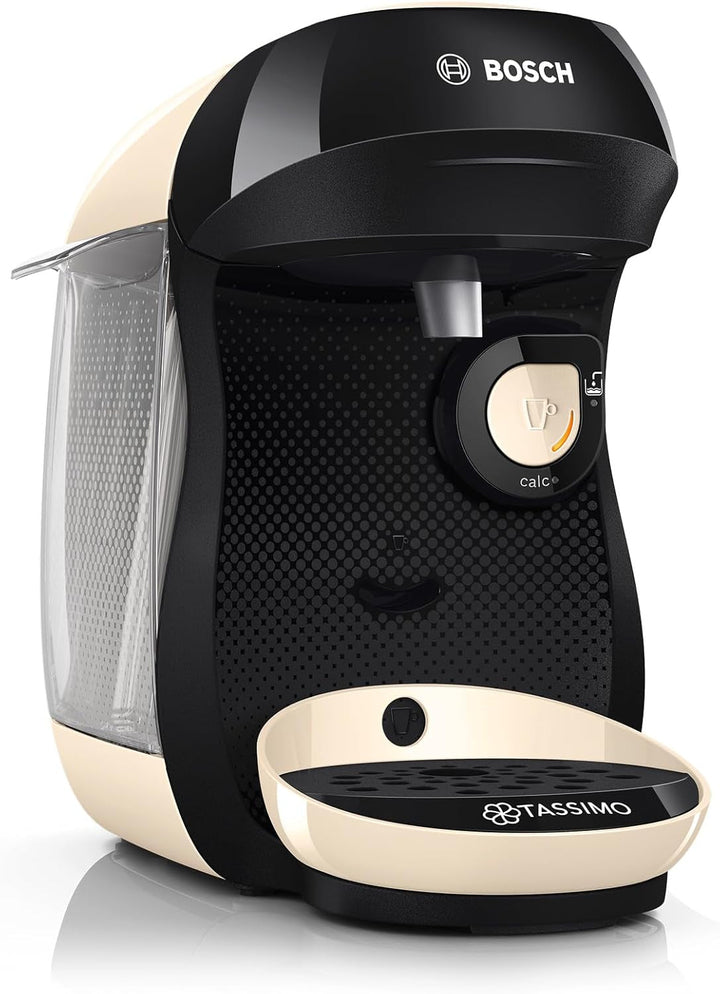 Bosch Tassimo Happy Friendly mașină de capsule TAS107E, Peste 70 de băuturi, Potrivit pentru toate ceștile, Oprire automată, Durabil, Perfect dozat, Economisitor de spațiu, 1400 W, Crem / negru
